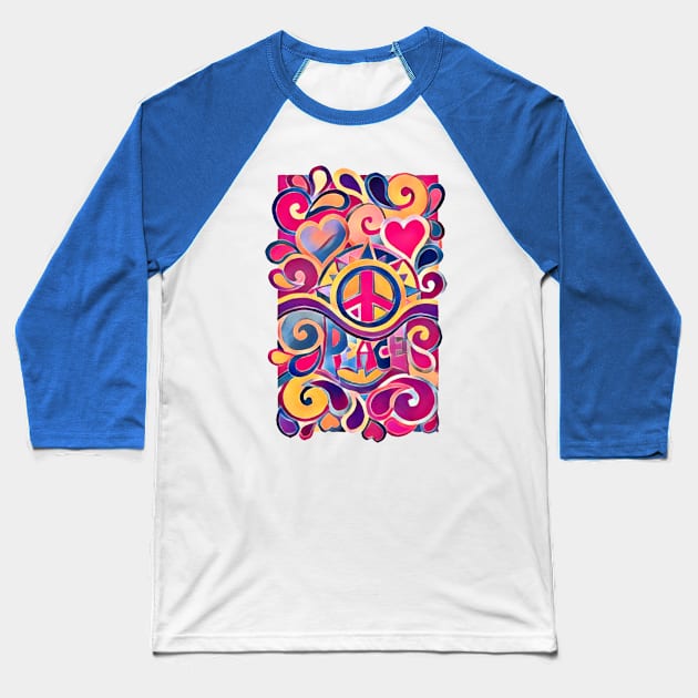 Peace and Love Baseball T-Shirt by AlondraHanley